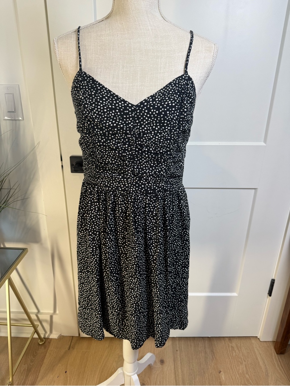 Xhilaration Black White Polka Dot Ruched Fit & Flare Dress Small